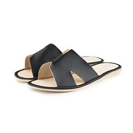 Women’s Summer Leather Open-Toe Slippers Black