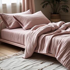 Muslin bed linen with zipper pink