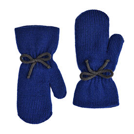 Kids' wool mittens with bow, blue