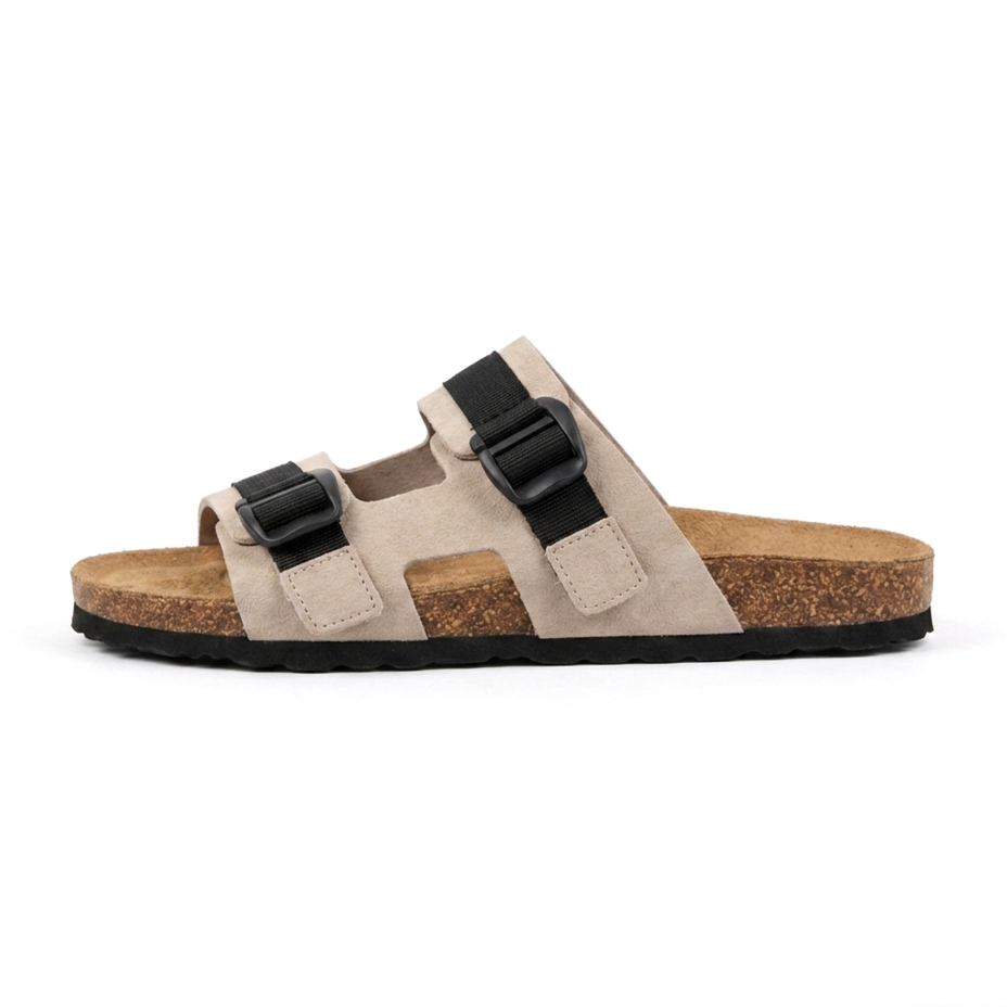 Women's leather slides with cork sole Urban, beige