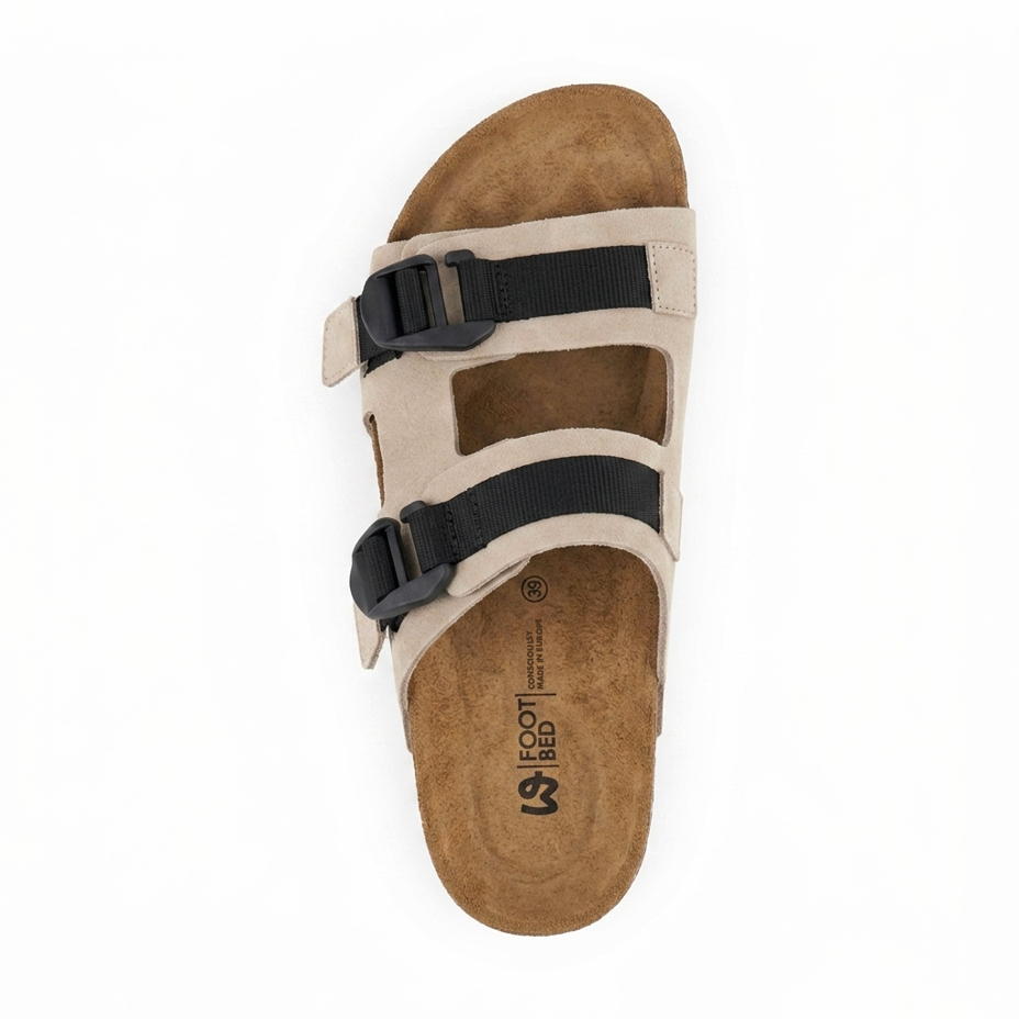 Women's leather slides with cork sole Urban, beige