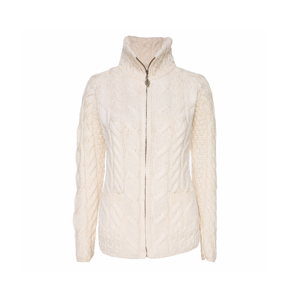 Women's Supersoft Merino wool sweater with zipper natural