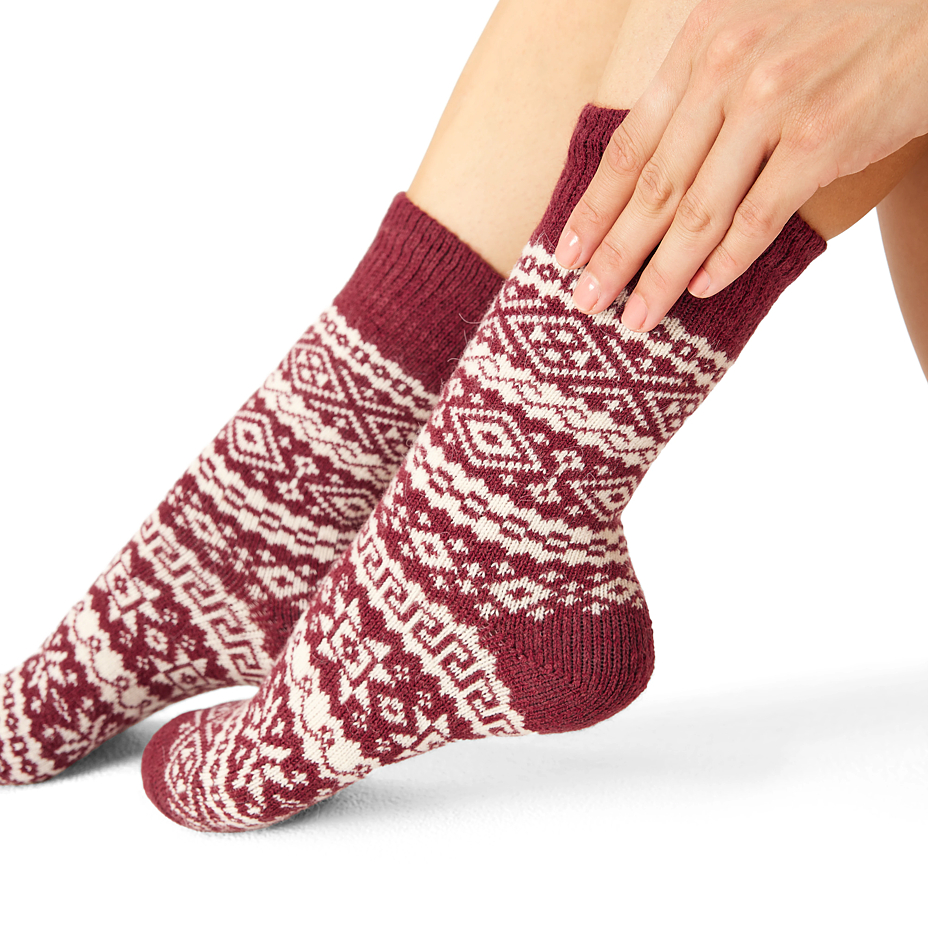 Merino Sheep Socks with Nordic Pattern Red