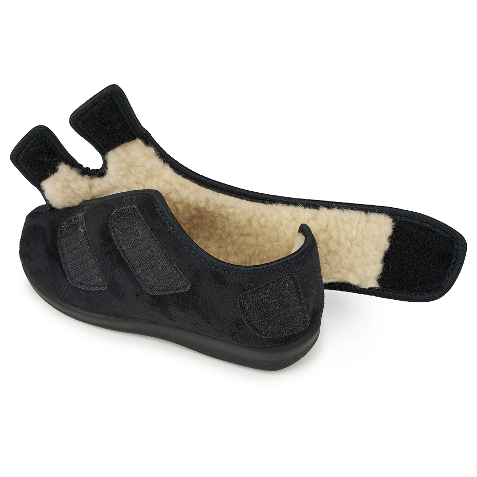 Women's insulated bandage shoes with sheep wool Velcro black