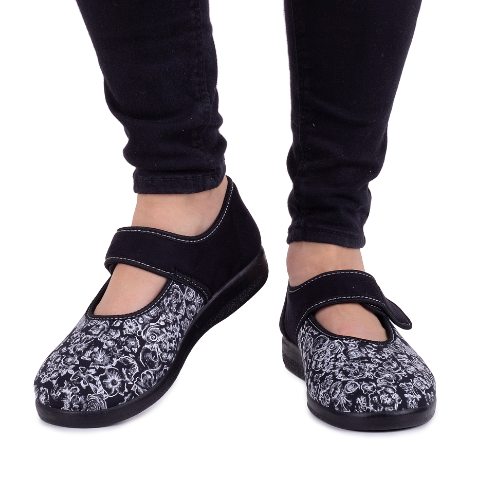 Women's ballerinas with strap Black Flower