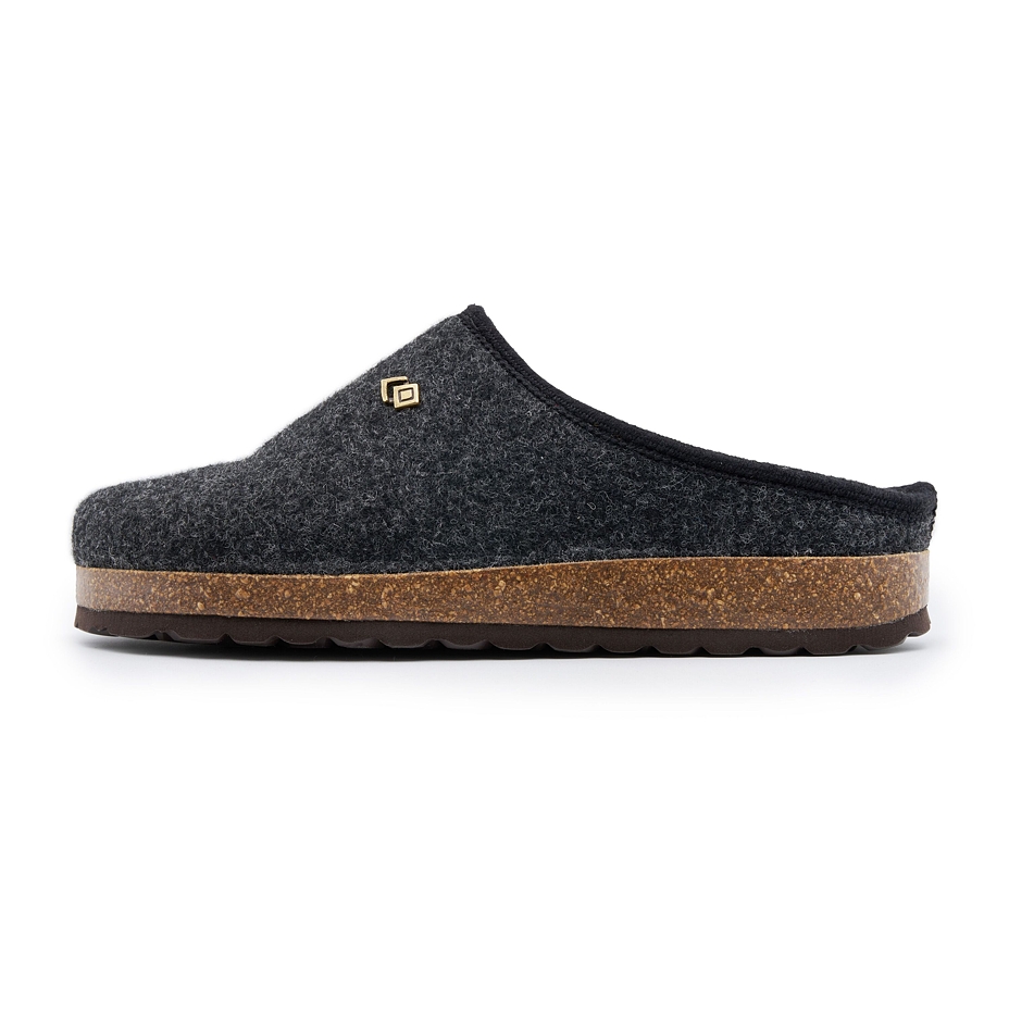 Men's “Michal“ Felt Mule Slippers with Cork Layer Dark Grey