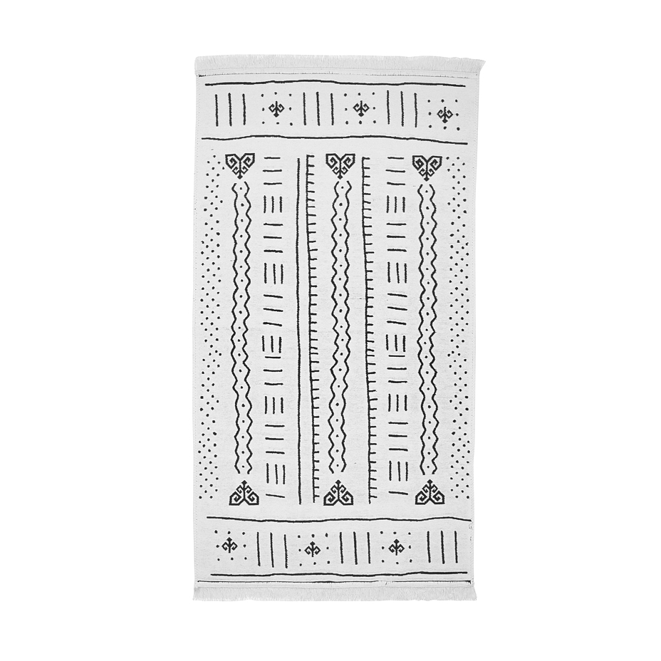 Recycled cotton rug with pattern black and white