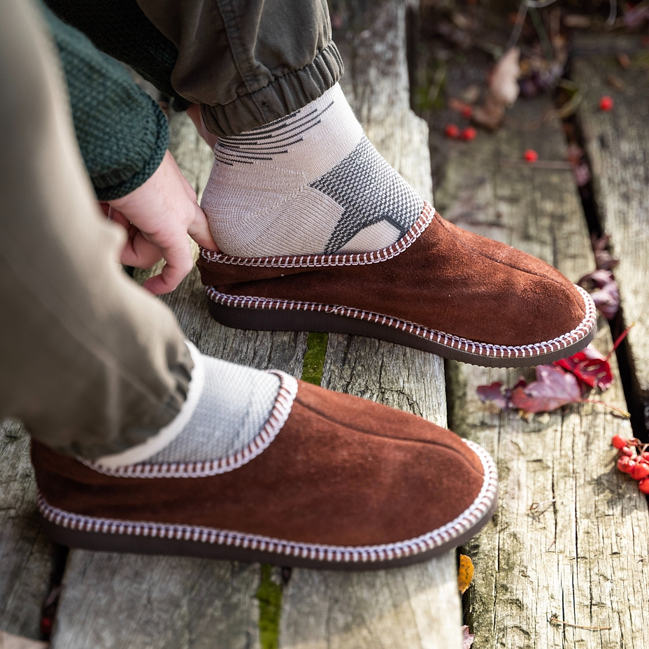 Leather Salašky Slippers with Wool Lining Brown